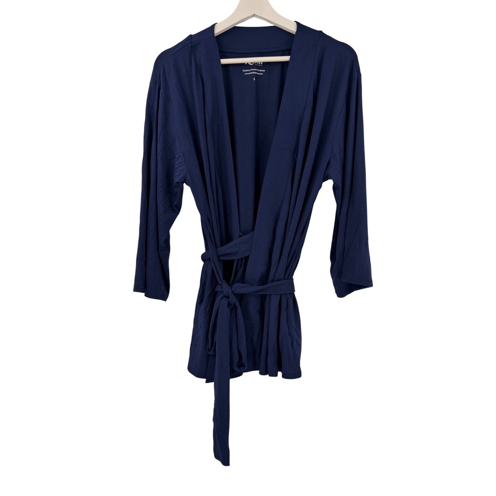 KickIt Pajamas Robe Womens S Navy Blue Modal Wrap Loungewear 2001
